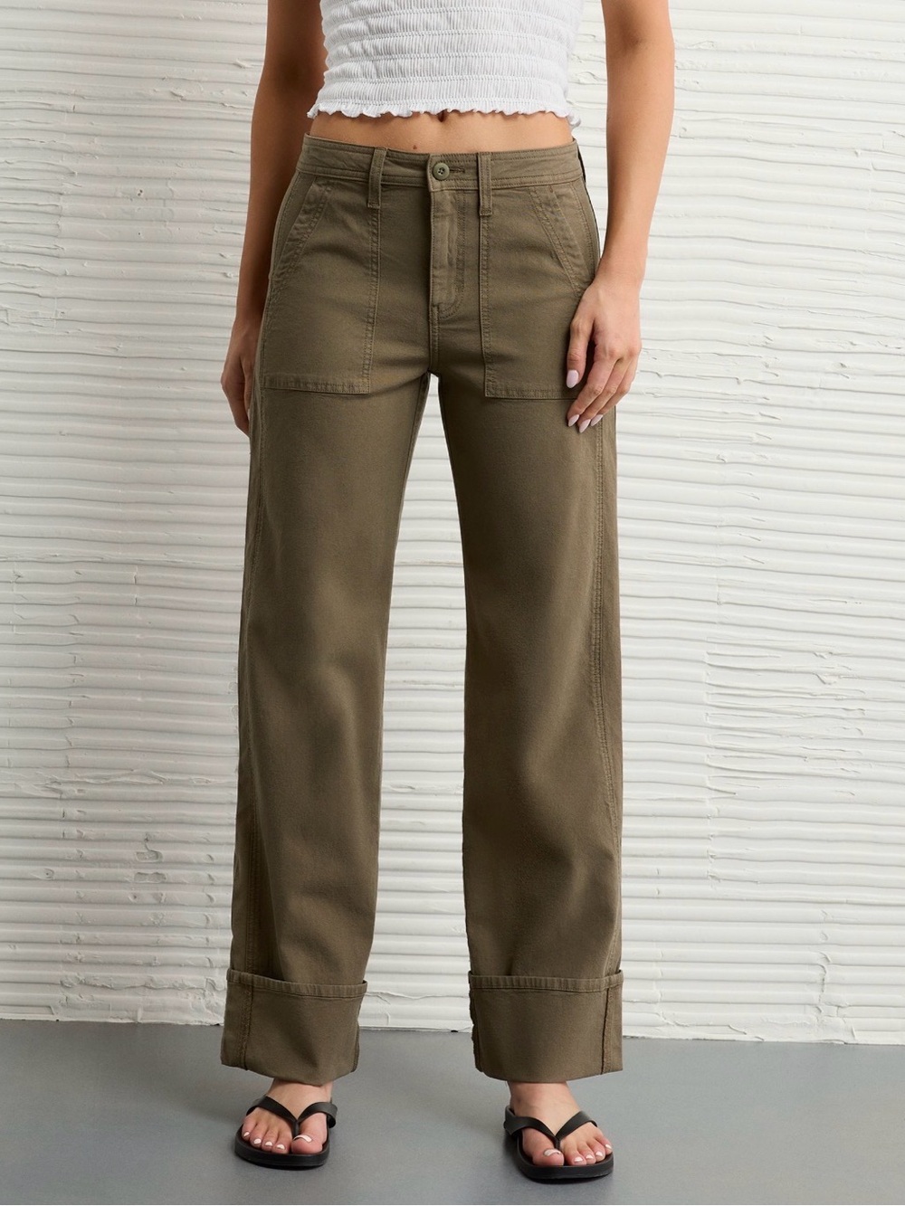 High-Rise Stovepipe Wide Leg Jeans in Olive